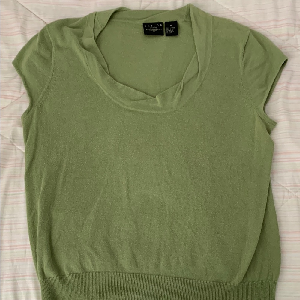 Tailor Light Green Knit Top.  NWOT 100% Cotton Size M
